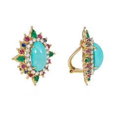 Mid-Century turquoise and multi-gem earrings