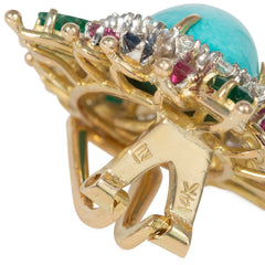 Mid-Century turquoise and multi-gem earrings