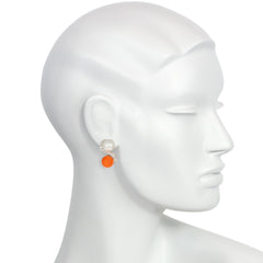 Mid-century toi et moi pearl, coral, and diamond earrings