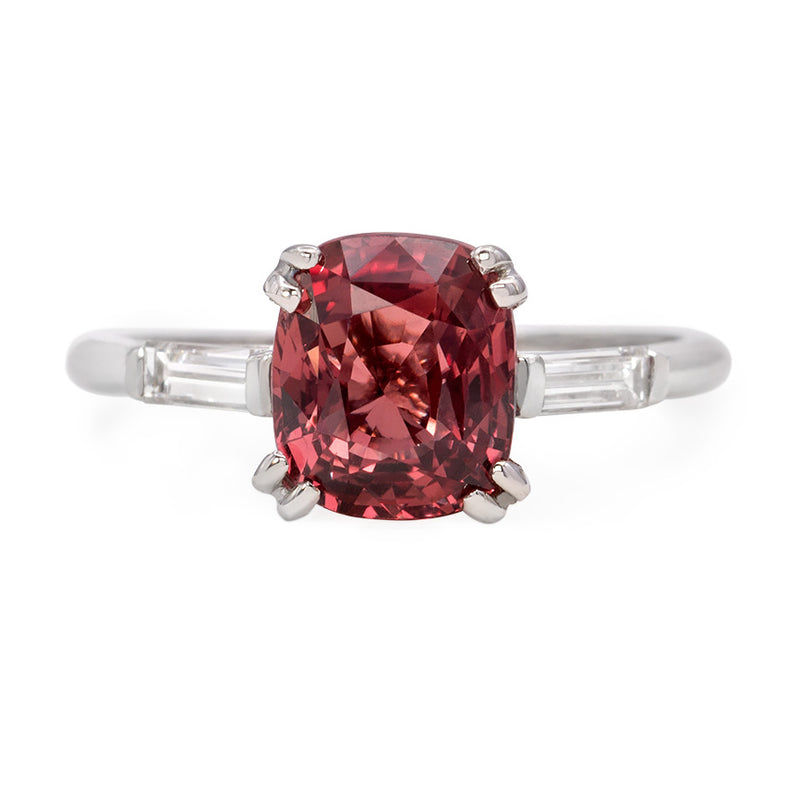 Padparadscha sapphire and platinum ring
