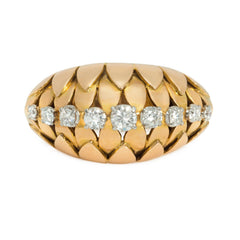 Retro Van Cleef & Arpels rose gold and diamond bombé ring