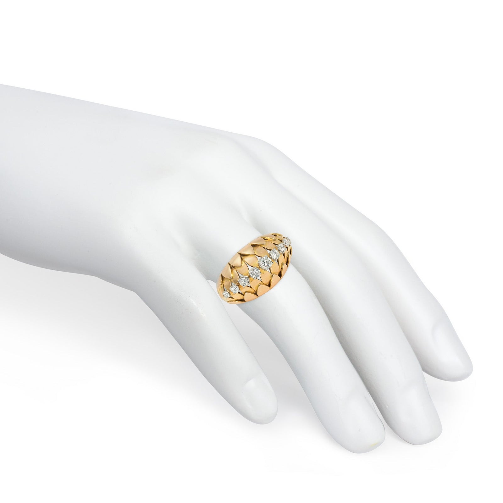 Retro Van Cleef & Arpels rose gold and diamond bombé ring
