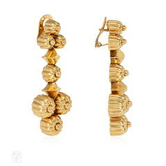 Retro gold beaded cluster pendant earrings