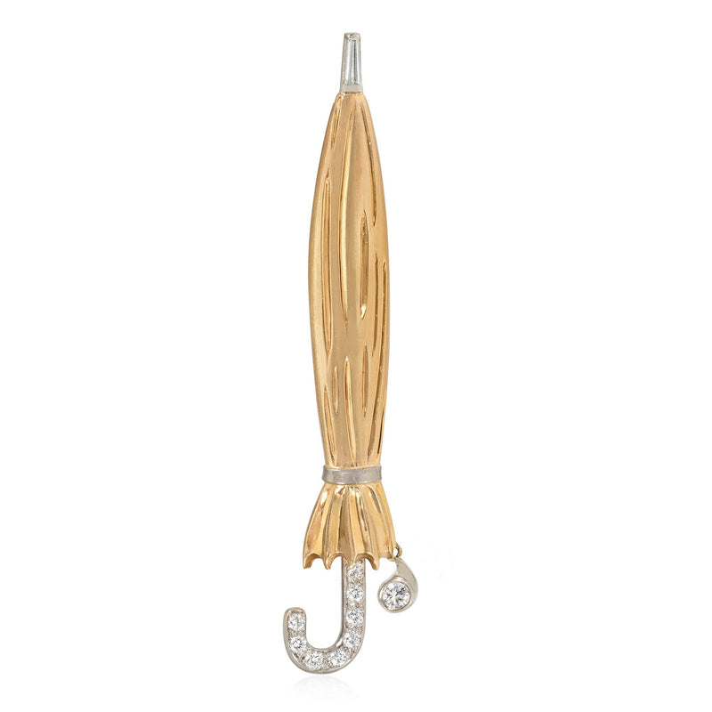 Retro two color gold and diamond umbrella pin