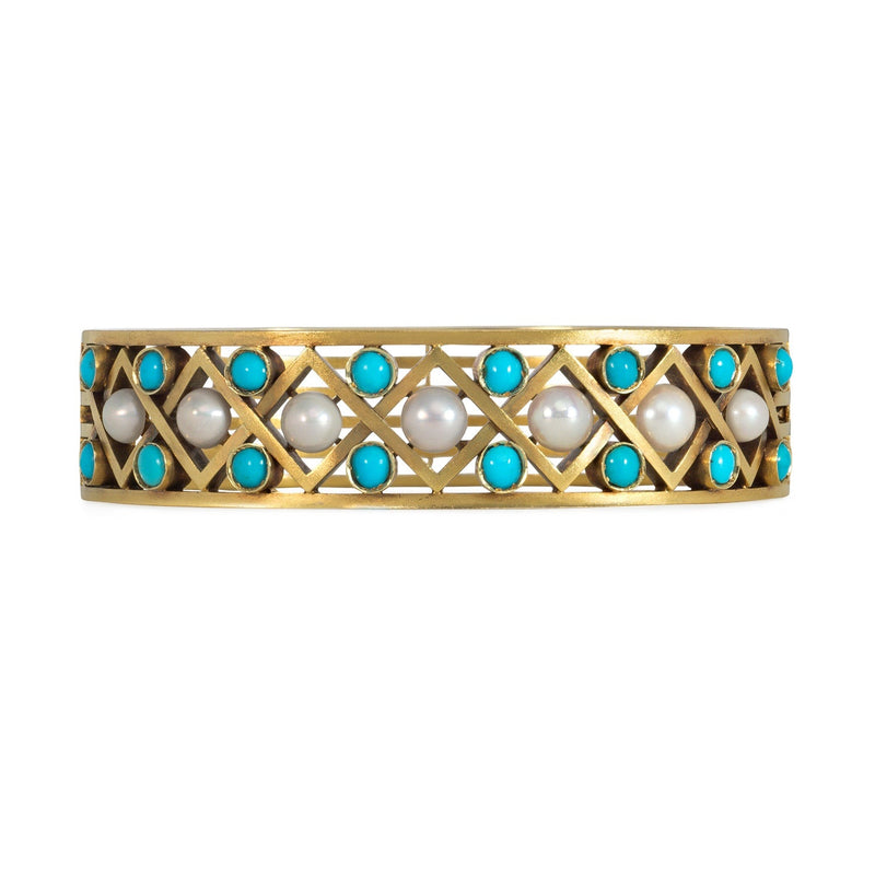 Russian antique turquoise and pearl bracelet