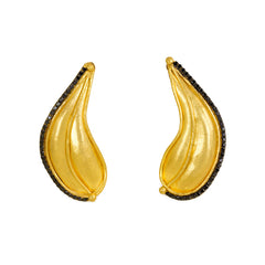 Gold and black diamond leaf form earrings, Sara Bacsh