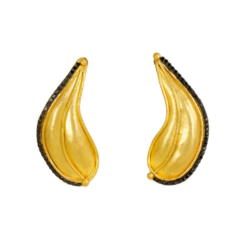 Gold and black diamond leaf form earrings, Sara Bacsh