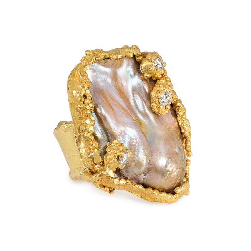 Chunky handmade gold and keshi pearl ring
