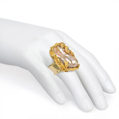 Chunky handmade gold and keshi pearl ring
