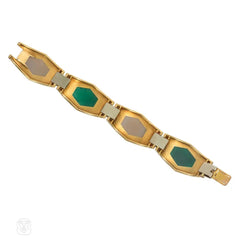 Sasportas, French Art Deco gold, chrysoprase, and chalcedony bracelet