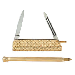 Tiffany Retro gold basket weave pen and knife pendant