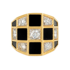 Van Cleef & Aprels onyx and diamond checkerboard ring