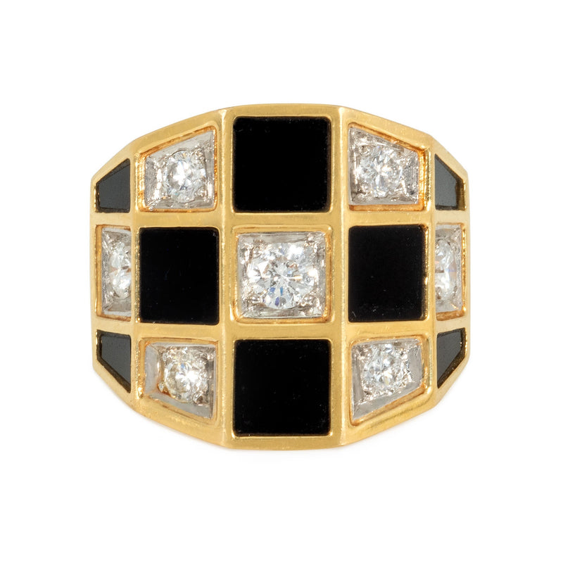 Van Cleef & Aprels onyx and diamond checkerboard ring