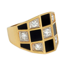 Van Cleef & Aprels onyx and diamond checkerboard ring