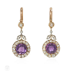 Victorian amethyst and diamond cluster earrings
