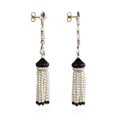 Art Deco onyx and pearl tassel earrings, France
