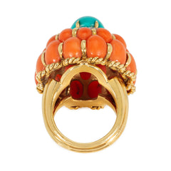 Mid-Century coral and turquoise cocktail ring