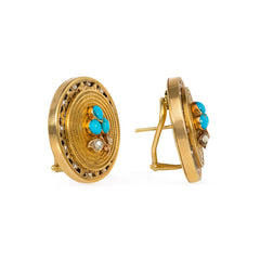 Antique gold, turquoise and diamond earrings