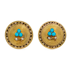 Antique gold, turquoise and diamond earrings