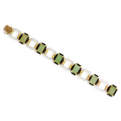 Art Deco chalcedony, chrysoprase, and enamel bracelet