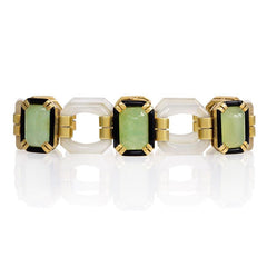 Art Deco chalcedony, chrysoprase, and enamel bracelet