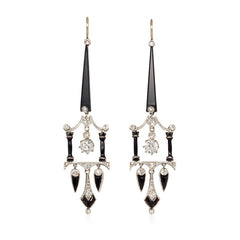 Art Deco onyx, diamond and enamel earrings