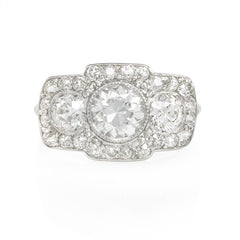 Edwardian three-stone old European cut diamond ring
