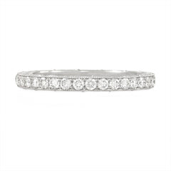 Hand engraved platinum and diamond eternity band