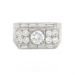French Art Deco geometric diamond and platinum ring