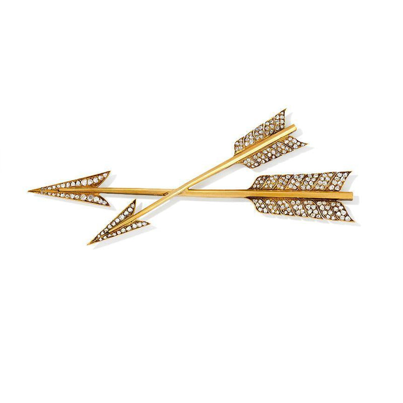 Antique crossed arrows rose-cut diamond brooch