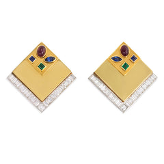 Gold and diamond earrings with interchangeable square inset