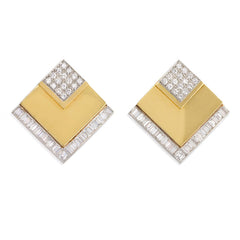 Gold and diamond earrings with interchangeable square inset