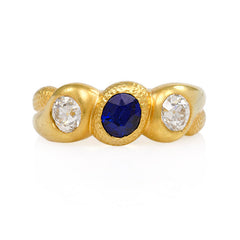 Antique gold, sapphire and diamond gypsy ring