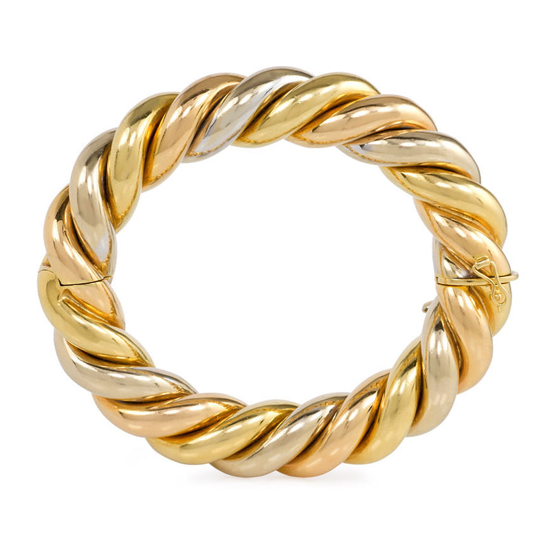 Three-color gold twist bangle