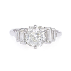 Stepped design diamond and platinum engagement ring