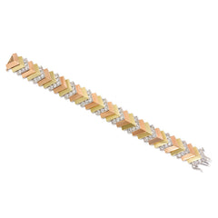 Three-color gold and diamond bracelet