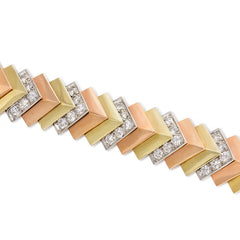 Three-color gold and diamond bracelet