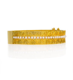 Antique gold and pearl etruscan bangle