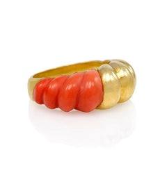 Carved coral and gold ring