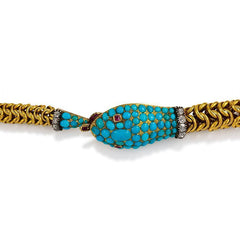 Antique gold gemset Ouroboros snake necklace