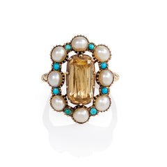 Antique topaz, pearl, and turquoise ring