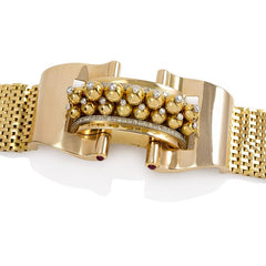 Retro gold and diamond beaded panel bracelet