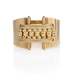 Retro gold and diamond beaded panel bracelet