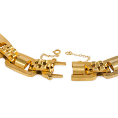 Antique gold oblong and brick link necklace