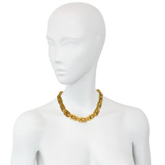 Antique gold oblong and brick link necklace