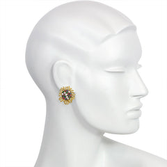 Mid-century gold and gemset stylized flower earrings