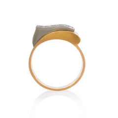 Retro gold and diamond geometric bypass ring