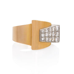 Retro gold and diamond geometric bypass ring