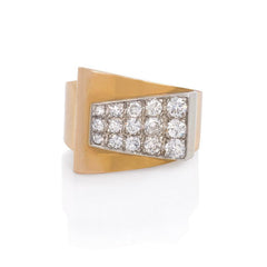 Retro gold and diamond geometric bypass ring