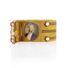 Antique gold, coral, and enamel plaque bracelet